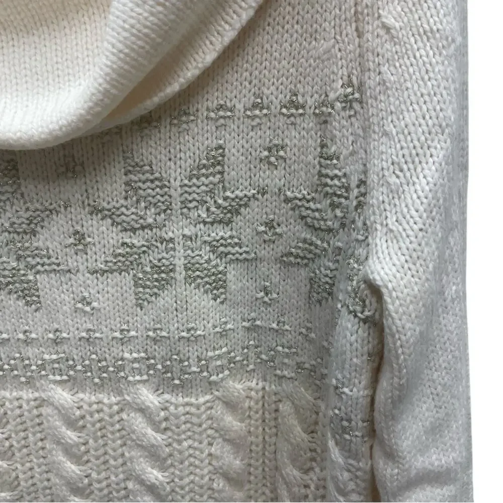 Lane Bryant Wool Blend Cowl Neck Cable Knit Sweater Metallic Snowflakes 18/20